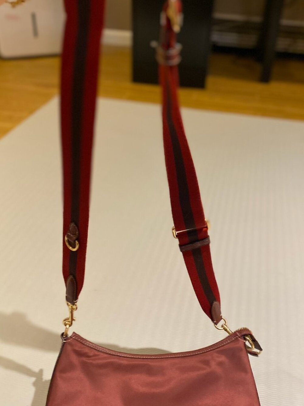 Coach Ellis Nylon Crossbody Wine with Red Striped Strap - Picture 6 of 6
